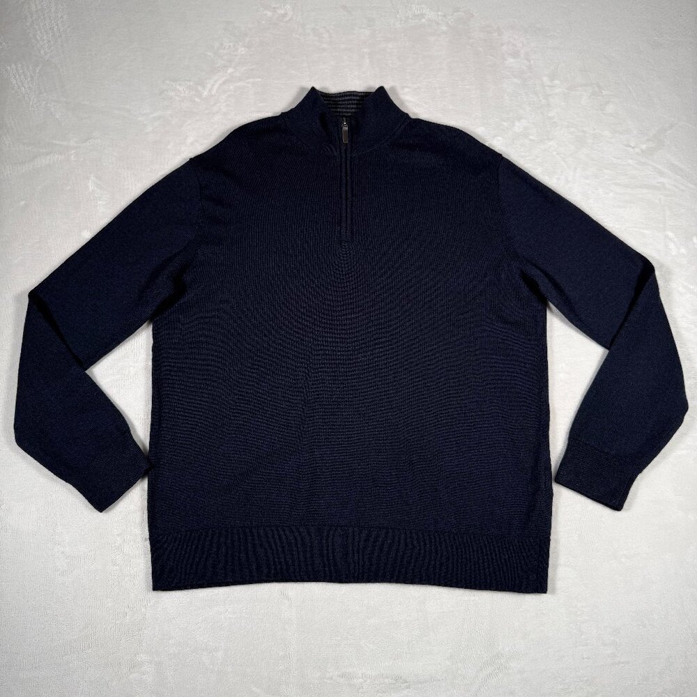 UNTUCKit Sweater Men Size XL Blue 1/4 Zip Mock Neck 100% Merino Wool Belguardo